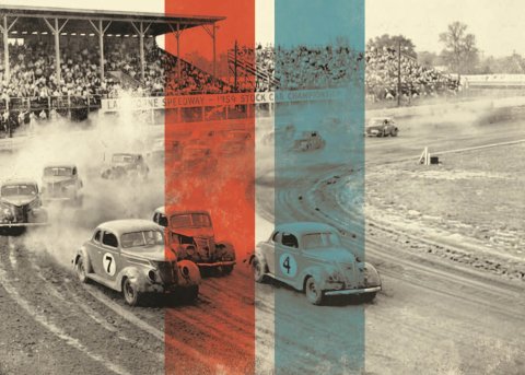 1950's race track with racing cars